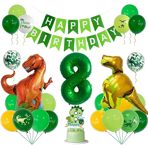 Guoguonb 8 Jahre Dino Geburtstag Deko Zahlenballon 8 Folienballon Luftballons Dinosaurier Themen Cupcake Tortendekoration Happy Birthday Banner für Kindergeburtstag Dinosaurier Partyset Dekoration von Guoguonb