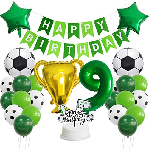 Guoguonb 9 Jahr Fußball Geburtstag Dekorationen Set Happy Birthday Banner Zahl 9 Ballon Champions' Trophy Fussball FolienBallon für Kinder Fußball Themenfeier Party Kindergeburtstag Deko von Guoguonb