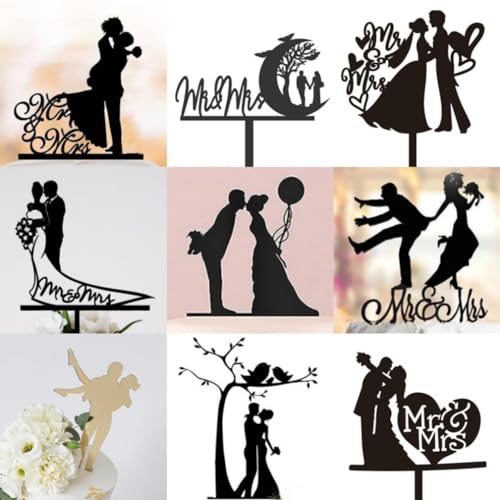 Guoguonb 9 Stück Hochzeit Tortendeko Acryl Kuchen Cake Topper Wedding Tortenstecker Herz Cupcake Glitter Deko Mr Mrs Kuchenaufsätze für Wedding Gift Hochzeitstorte Engagement Topper von Guoguonb