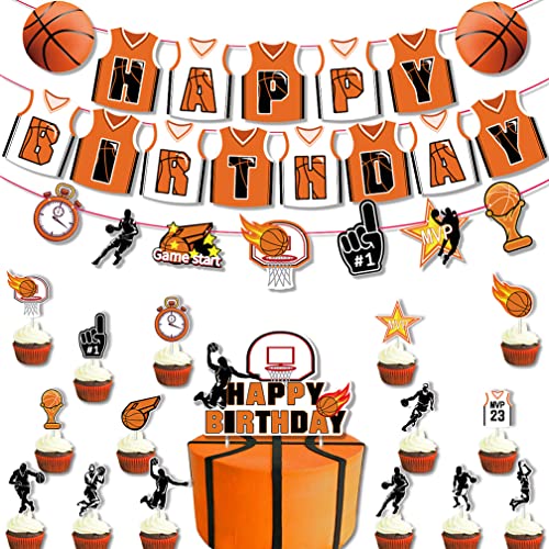 Guoguonb Basketball-Thema Geburtstag Party Deko Basketball Luftballons Basketball Cupcake Topper Happy Birthday Banner für Basketball Themen Kinder Geburtstag Deko Tortendekoration von Guoguonb