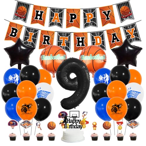 Guoguonb Basketball-Themen Geburtstag Dekoration Set Großes Basketball Luftballon Zahl 9 Balloon Happy Birthday Banner Basketball-Kuchendekoration für 9st Birthday Geburtstagsszene Party Dekoration von Guoguonb