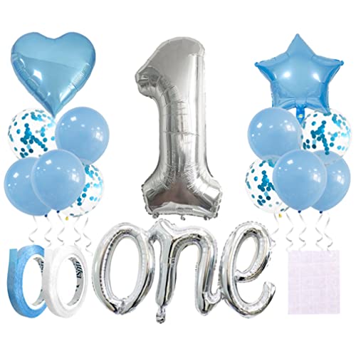 Guoguonb Blau 1. Geburtstag Dekoration Set 40 Zoll Zahl 1 Luftballon Große One Ballon Latexballon für Deko Junge Mädchen Geburtstag Party First Birthday Dekorationen von Guoguonb