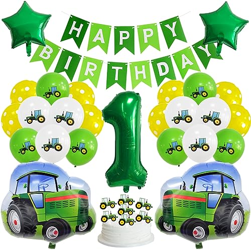 Guoguonb Grün 1 Jahre Traktor Geburtstag Deko Happy Birthday Banner Zahlenballon 1 Folienballon Bedruckte Ballons Traktor Tortendekoration für Kindergeburtstag Partyset Dekoration von Guoguonb