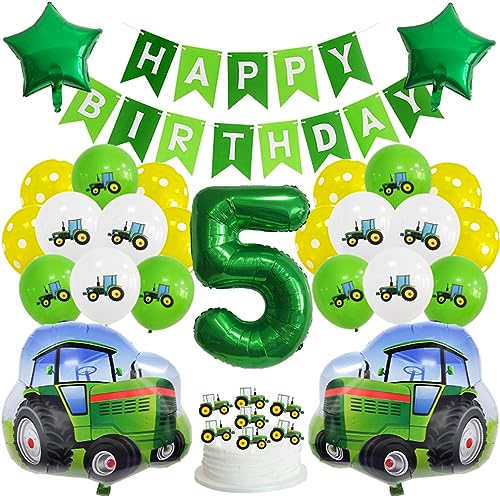 Guoguonb Grün 5 Jahre Traktor Geburtstag Deko Happy Birthday Banner Zahlenballon 5 Folienballon Bedruckte Ballons Traktor Tortendekoration für Kindergeburtstag Partyset Dekoration von Guoguonb