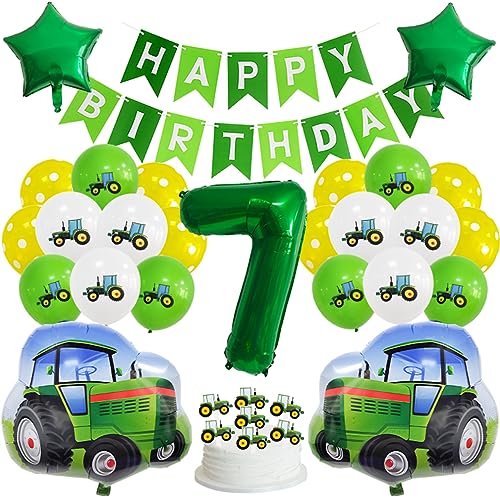 Guoguonb Grün 7 Jahre Traktor Geburtstag Deko Happy Birthday Banner Zahlenballon 7 Folienballon Bedruckte Ballons Traktor Tortendekoration für Kindergeburtstag Partyset Dekoration von Guoguonb