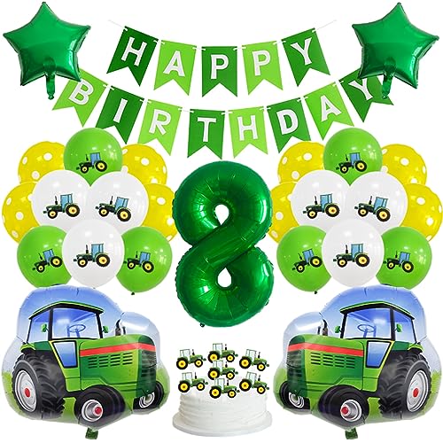 Guoguonb Grün 8 Jahre Traktor Geburtstag Deko Happy Birthday Banner Zahlenballon 8 Folienballon Bedruckte Ballons Traktor Tortendekoration für Kindergeburtstag Partyset Dekoration von Guoguonb