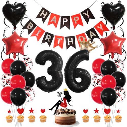 Guoguonb Rot Geburtstag Dekoration Set 36 Jahr Geburtstag Deko Happy Birthday Banner Luftballons High Heel Girl Cake Topper für Mädchen Frau Deko 36. Geburtstag Party Dekoration von Guoguonb