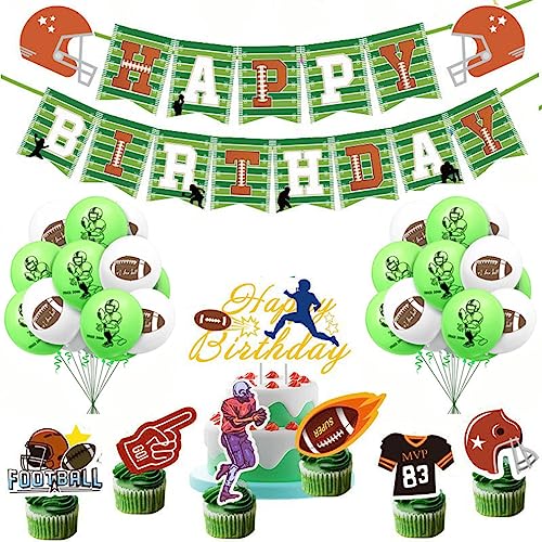 Guoguonb Rugby-Thema Geburtstag Party Deko Rugby Luftballons Football Cupcake Topper Happy Birthday Banner für Super Bowl Themen Kinder Geburtstag Deko Tortendekoration von Guoguonb