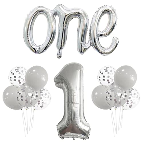 Guoguonb Silber 1. Geburtstag Dekoration Set 40 Zoll Zahl 1 Luftballon Große One Ballon Latexballon für Deko Junge Mädchen Geburtstag Party First Birthday Dekorationen von Guoguonb