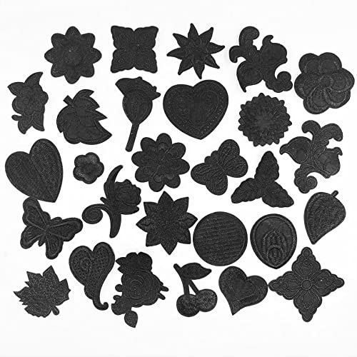 28 Stück schwarze bestickte Vliesstoff-Patches Blumen, Schmetterlinge und Blätter dekorieren Reparaturflicken für Hüte, Hemden, Schuhe, Jeans, Taschen von Guokuai