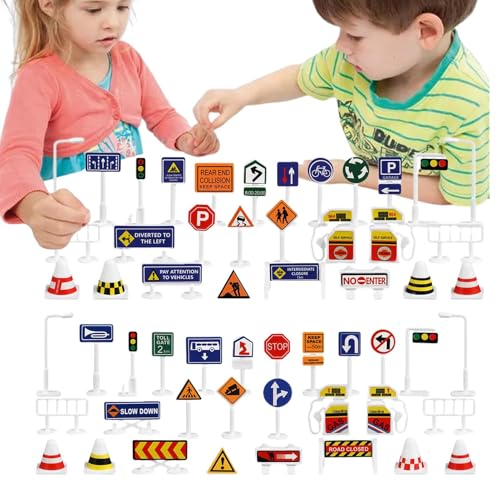 Gupcaqosjw 112x Verkehrszeichen Spielzeug, Kleines Verkehrszeichen Set, Spiel Verkehrsschilder Für Kinder, Kleines Verkehrszeichen Spielzeug, Puzzle Erleuchtung Parkszene Wegweiser Spielzeug Für Auto von Gupcaqosjw