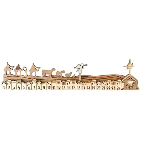 Gupcaqosjw Krippen Adventskalender 2024, Holz Weihnachtskrippe Kalender, Holz Desktop Ornamente Countdown Kalender, Christus Tischkalender Desktop Ornamente Weihnachts, Holz Desktop Ornament von Gupcaqosjw