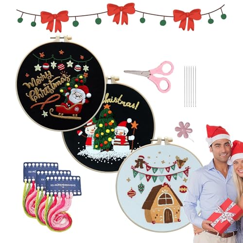 Gupcaqosjw Weihnachts-Stickset,Weihnachts-Nadelspitzen-Sets | Weihnachtsornament-Stickset für Anfänger - Stickset Weihnachtsschmuck, Weihnachtsmuster Strickset, Weihnachtsbastelzubehör von Gupcaqosjw