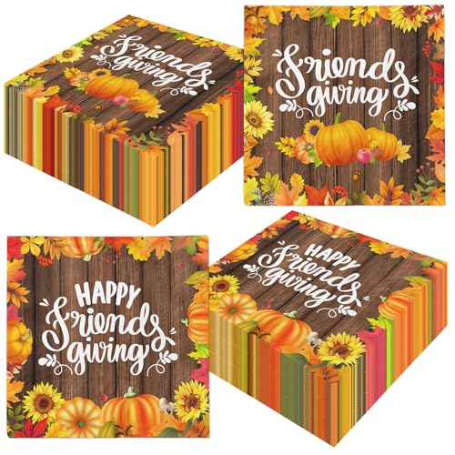 40 Stück Servietten mit Aufschrift "Happy Friendsgiving Party", Partydekorationen, Herbst-Ahornblätter, Freunde, Papierservietten, Herbst-Dankes-Servietten, Abendessen, Servietten für Freunde, von Gupesxu