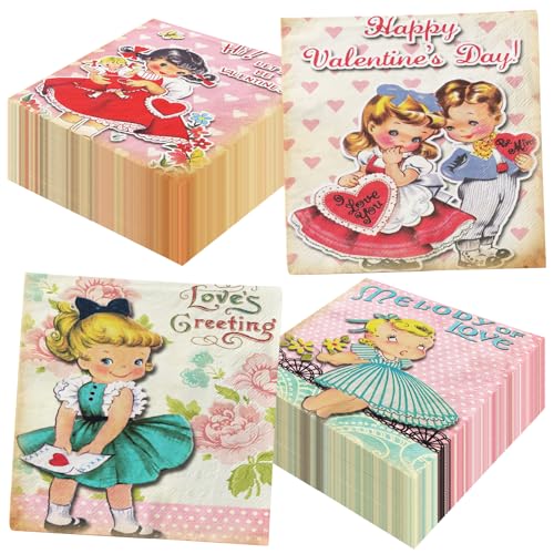 40 Stück Vintage Valentine Servietten Rosa Valentinstag Party Supplies Valentinstag Servietten Vintage Valentinstag Papierservietten für Valentinstag, Verlobung, Jahrestag Party von Gupesxu