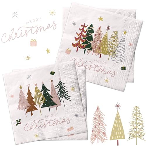 40 Stück Weihnachtsparty-Dekorationen – Weihnachtsbaum-Papierservietten Einweg-Servietten für Merry Xmas Winter Festliches Abendessen Party Supplies von Gupesxu