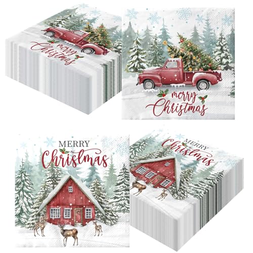 Weihnachtsservietten – Weihnachts-Partyzubehör, Winter-Schneeflocken-Papierservietten, rot, Weihnachtsbaum-Dekoration für Weihnachten, Winterurlaub, Partyzubehör, 40 Stück von Gupesxu