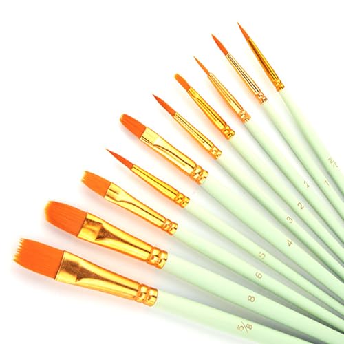 10 Stück Pinselset, Pinsel Acrylfarbe für Künstler, Erwachsene und Kinder, Nylon pinselset für Aquarell Ölgemälde, für Anfänge Kinder, Pinsel Malen Nach Zahlen, Pinsel, Pinsel Set, Grün von Gurfzcyuoo