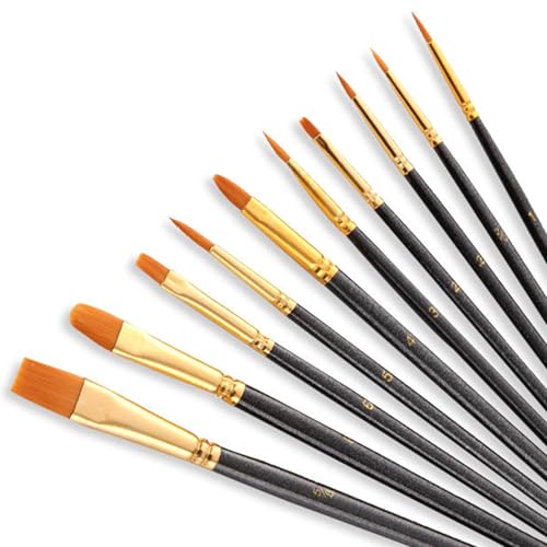 10 Stück Pinselset Acrylfarben Für Künstler, Pinsel Acrylfarbe Aquarell Ölgemälde Brush Set, Erwachsene Und Kinder Nylon Pinsel, Pinsel Malen Nach Zahlen, Pinsel Set Mit Holzgriffen, Pinselset von Gurfzcyuoo