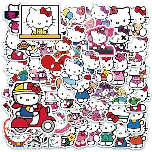 50 Stück Sticker Hello Kitty, Anime Kawaii Hellokitty Aufkleber für Auto Laptop Skateboard Fahrrad Moped Motorrad Scrapbooking, Hello Kitty Sticker Set, Hello Kitty Sticker, Hello Kitty von Gurfzcyuoo