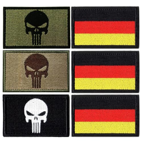 Deutschland Patch 6 Stücke Patches Klett Militär Punisher Patch Aufnäher Patches Airsoft Patch Klett Skull Patches Klett für Rucksäcke Taktische Kleidung Aufkleber Abzeichen Klettbänder 8x5cm von Gurxi