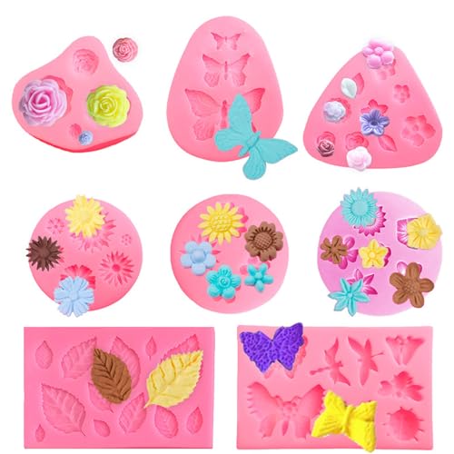 Gurxi 8 Stücke 3D Blume silikonformen gießformen silikon, Rose Blume Fondant Form Blume Blühen Form für Kuchen Dekoration Schokolade Handgemachte Süßigkeit Herstellung cookie stamp,diy mond kuchen, ba von Gurxi