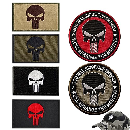 Patches Klett Militär Punisher Patch Aufnäher Patches Airsoft Patch Klett 6 Stücke Skull Patches Klett für Rucksäcke Taktische Kleidung Aufkleber Abzeichen Klettbänder patch klett von Gurxi