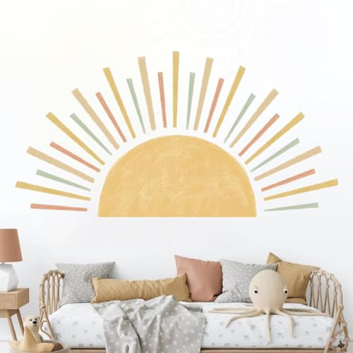 Wandtattoo Sonne Wandaufkleber Boho Wandtattoo Kinderzimmer Wandsticker Kinderzimmer Selbstklebend Wandaufkleber Sonne Wandtattoo Wanddeko für Mädchen Schlafzimmer Kinderzimmer Babyzimmer von Gurxi