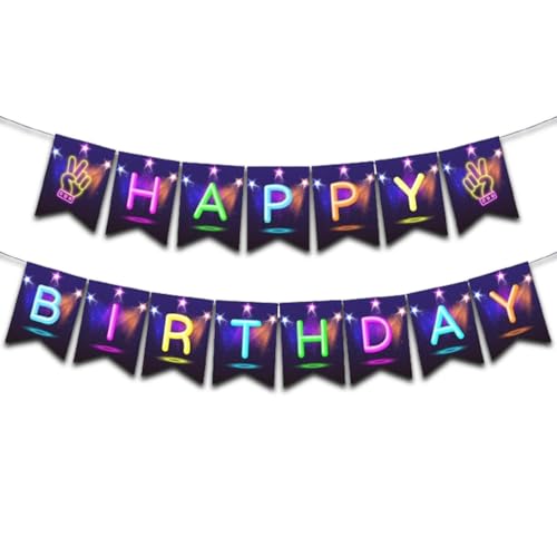 Neon Glow in the Dark Happy Birthday Banner, Rainbow Neon Sign for Black Light Party Decorations von Gusoul