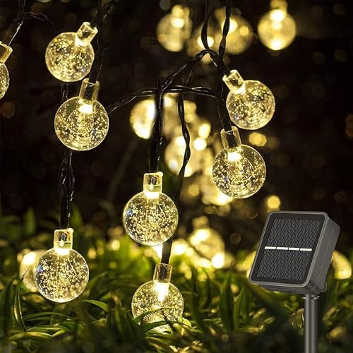 GutPop Solar Lichterkette Aussen : Lichterkette Außen mit 20M 200 LED, Wetterfest Kristall Kugeln Lichterkette Draußen mit 8 Modi für Balkon, Gartendeko, Bäume, Terrasse, Hochzeiten (Warmweiß) von GutPop