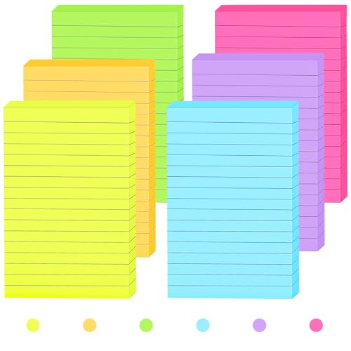 Gute 6 Blöcken Haftnotizen,270 Blatt Linierte Haftnotizen,100 x 150 mm Sticky Notes,Helle Selbstklebende Haftnotizzettel in 6 Faben,Notizzettel,Klebezettel,farbig Notizblock für Büro Haus von Gute