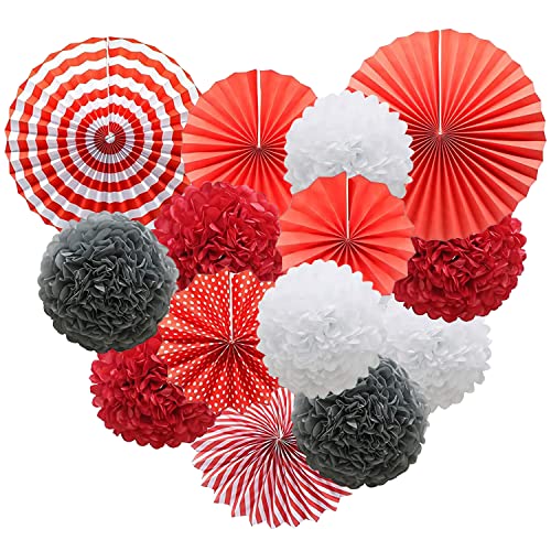 Gute Seidenpapier Pompons Pompoms Set Hängende Papier Fans Papierblumen Ball, Fächer Dekoration,Festival, Party Dekoration (Rot Thema) von Gute