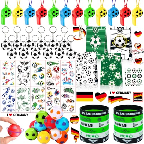 Gutenguy Fußball Party Mitgebsel Kinder mit Schlüsselanhänger, Armband, Fußball Drehen, Trillerpfeife, Tattoos, Partei Geschenk Taschen, Mitgebsel Kindergeburtstag Fussball für Kindergeburtstage von Gutenguy