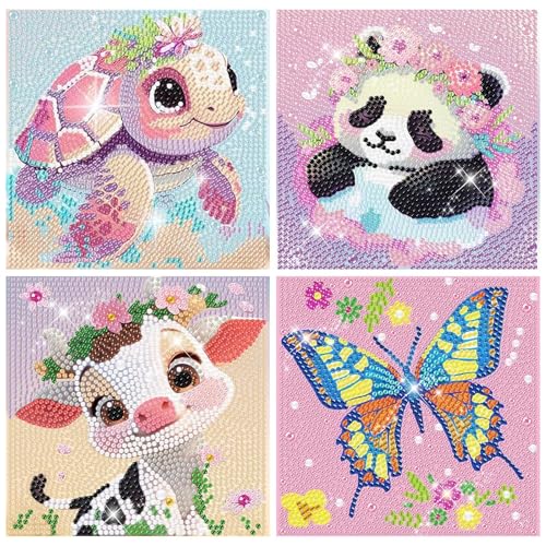 Diamond Painting Kinder Tiere Set - 4er Set 5D Diamant Painting Bilder Kinder, DIY Mosaikherstellung Basteln Mädchen Junge 6 7 8 9 10 11 12 Jahre Geburtstage Christmas Geschenk 15x15cm von Gutluz