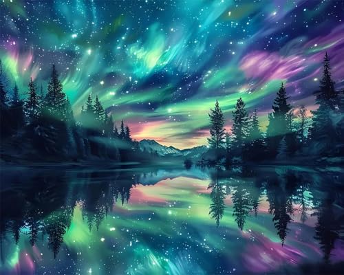 Gutluz 40x50cm Diamond Painting Erwachsene Landschaft 5D Diamant Painting Bilder Aurora Diamond-Painting Kit als Geschenke Weihnachten Neujahr Bastelset Erwachsene Diamond Art von Gutluz