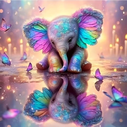 Gutluz Diamond Painting Kinder Tiere Elefant 5D Diamond Painting Erwachsene schmetterling Diamant Painting Bilder Erwachsene Diamond-Painting Kit als Geschenke Bastelset Erwachsene Diamond Art von Gutluz