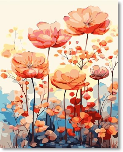 Gutluz Malen Nach Zahlen Erwachsene Blumen Paint By Numbers Adults Landschaft Malen-Nach-Zahlen Erwachsene Blumen Malen Nach Zahlen kits Blume Painting By Numbers Leinwand Pinsel Farben 40x50cm von Gutluz