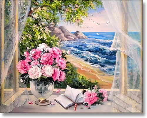 Gutluz Malen Nach Zahlen Erwachsene Landschaft am meer Malen Nach Zahlen Blumen Malen-Nach-Zahlen Erwachsene Blume Paint By Numbers Adults Meer Painting By Numbers Leinwand Pinsel Farben 40x50cm von Gutluz