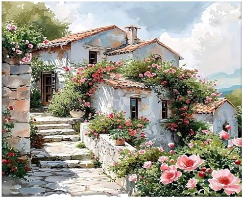 Gutluz Malen nach Zahlen Erwachsene Blumen Haus- Paint by Numbers adults Flowers House - cheerful painting Kits - Malen Nach Zahlen Erwachsene Landschaft Leinwand Pinsel -40X50CM (CD164) von Gutluz