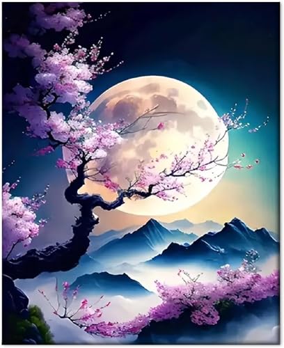 Gutluz Malen nach Zahlen Erwachsene Landschaft Mond Nacht- Paint by numbers Adults Moonlight - Cheerful painting Kits Moon - Malen Nach Zahlen Erwachsene Leinwand Pinsel - Bastelset Erwacnsene(CD152) von Gutluz