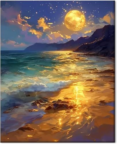 Gutluz Malen nach Zahlen Erwachsene Landschaft Sonnenuntergang am Meer - Paint by Numbers Adult - cheerful painting Kits Meer - Malen Nach Zahlen Erwachsene Leinwand Pinsel - Bastelset 40x50cm(CD150) von Gutluz