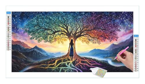 Baum des Lebens Diamond Painting Erwachsene Groß XXL 40x20cm, DIY 5D Diamant Painting Bilder, Diamant Kunst Malerei Stickerei Kreuzstich Set, Diamond Painting fur Wohnzimmer Schlatimmer Wanddeko Y-461 von Guuogxan