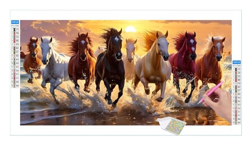 Beach Horse Diamond Painting Erwachsene Groß XXL 40x20cm, DIY 5D Diamant Painting Bilder, Diamant Kunst Malerei Stickerei Kreuzstich Set, Diamond Painting fur Wohnzimmer Schlatimmer Wanddeko Y-449 von Guuogxan