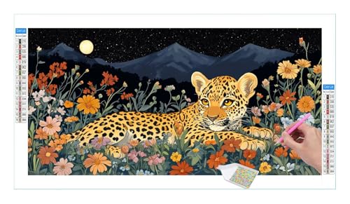 Blumen Leopard Diamond Painting Erwachsene Groß XXL 40x20cm, DIY 5D Diamant Painting Bilder, Diamant Kunst Malerei Stickerei Kreuzstich Set, Diamond Painting fur Wohnzimmer Schlatimmer Wanddeko Y-236 von Guuogxan