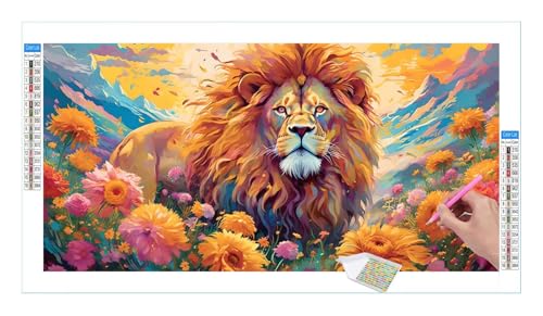 Blumen Löwe Diamond Painting Erwachsene Groß XXL 40x20cm, DIY 5D Diamant Painting Bilder, Diamant Kunst Malerei Stickerei Kreuzstich Set, Diamond Painting fur Wohnzimmer Schlatimmer Wanddeko Y-253 von Guuogxan