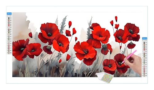 Blumen Rot Mohn Diamond Painting Erwachsene Groß XXL 40x20cm, DIY 5D Diamant Painting Bilder, Diamant Kunst Malerei Stickerei Kreuzstich Set, Diamond Painting fur Wohnzimmer Schlatimmer Wanddeko Y-243 von Guuogxan