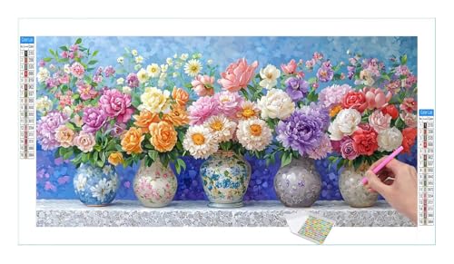 Blumen Vase Diamond Painting Erwachsene Groß XXL 40x20cm, DIY 5D Diamant Painting Bilder, Diamant Kunst Malerei Stickerei Kreuzstich Set, Diamond Painting fur Wohnzimmer Schlatimmer Wanddeko Y-245 von Guuogxan