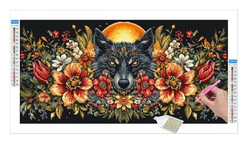 Blumen Wolf Diamond Painting Erwachsene Groß XXL 40x20cm, DIY 5D Diamant Painting Bilder, Diamant Kunst Malerei Stickerei Kreuzstich Set, Diamond Painting fur Wohnzimmer Schlatimmer Wanddeko Y-247 von Guuogxan