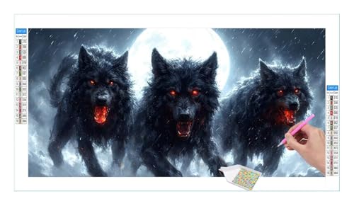 Böser Wolf Diamond Painting Erwachsene Groß XXL 160x80cm, DIY 5D Diamant Painting Bilder, Diamant Kunst Malerei Stickerei Kreuzstich Set, Diamond Painting fur Wohnzimmer Schlatimmer Wanddeko Y-133 von Guuogxan