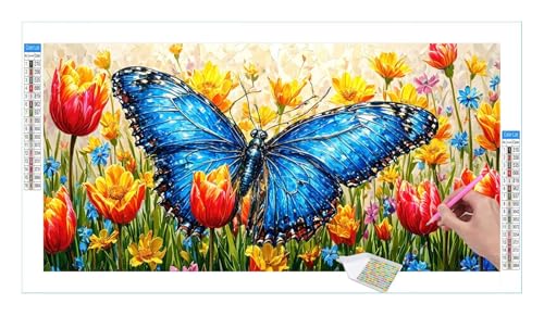 Butterfly Tulip Diamond Painting Erwachsene Groß XXL 40x20cm, DIY 5D Diamant Painting Bilder, Diamant Kunst Malerei Stickerei Kreuzstich Set, Diamond Painting fur Wohnzimmer Schlatimmer Wanddeko Y-227 von Guuogxan